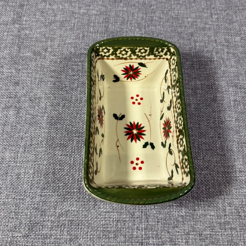 Temp-tations Holiday Mini Loaf Pan Small Green Red Floral Christmas 12oz Ceramic